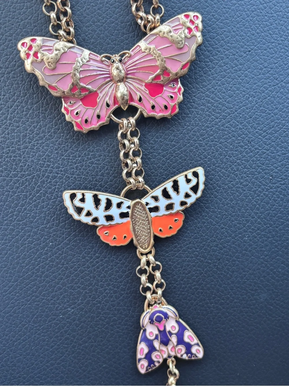 Zara beaded Gold-Tone Pink & Orange Butterfly Pendant Necklace - Women Jewelry